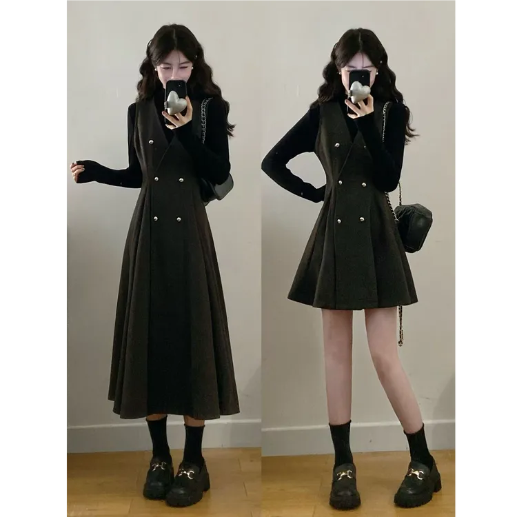 大码女装胖mm秋冬时尚高级感气质显瘦马甲长袖打底两件套