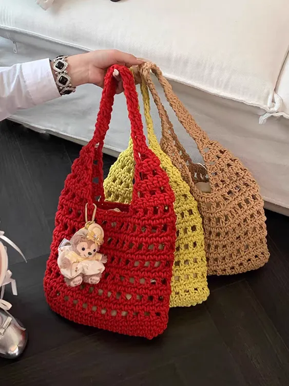 ins小众编织包女2025夏季新款镂空针织包慵懒度假风沙滩包单肩包