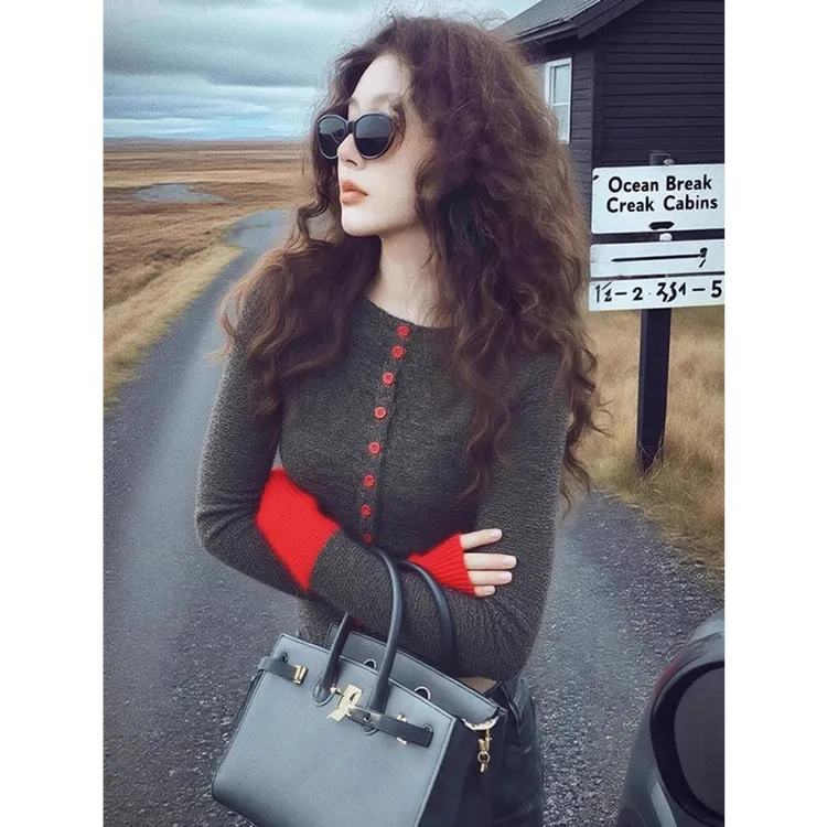 秋冬巨好看轻熟上衣软糯慵懒风独特漂亮韩系氛围感灰色针织衫女装