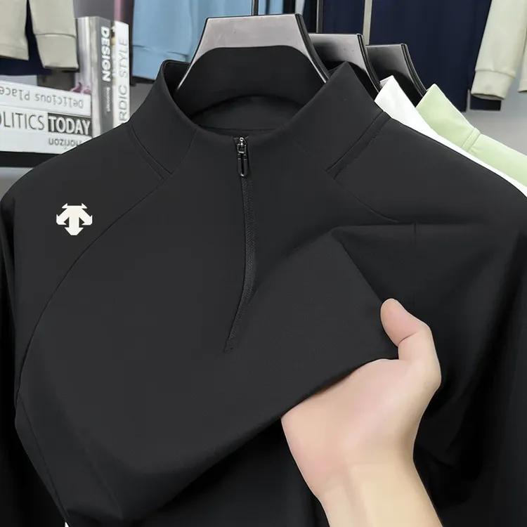 迪家同款面料秋冬保暖透气半拉链立领打底衫修身立体运动男士长袖