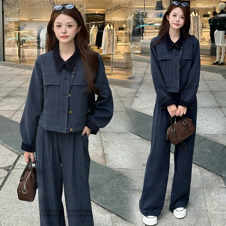 高级感时尚套装女2025春秋季新款洋气显瘦减龄短外套阔腿裤两件套