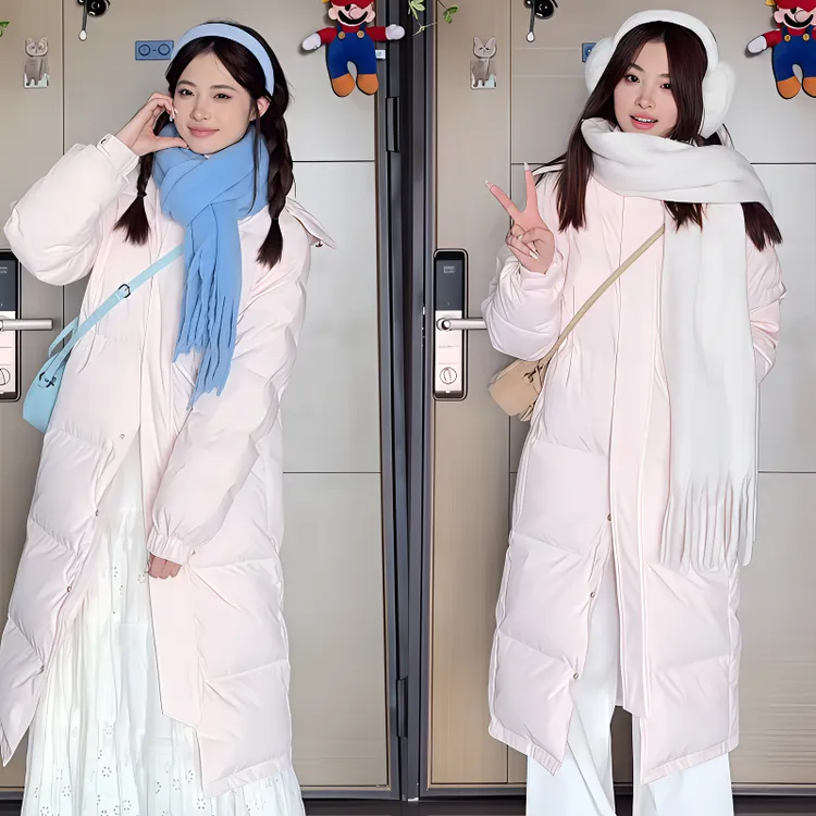 2025冬季新款棉服女韩系中长款过膝保暖连帽棉袄加厚显瘦百搭外套