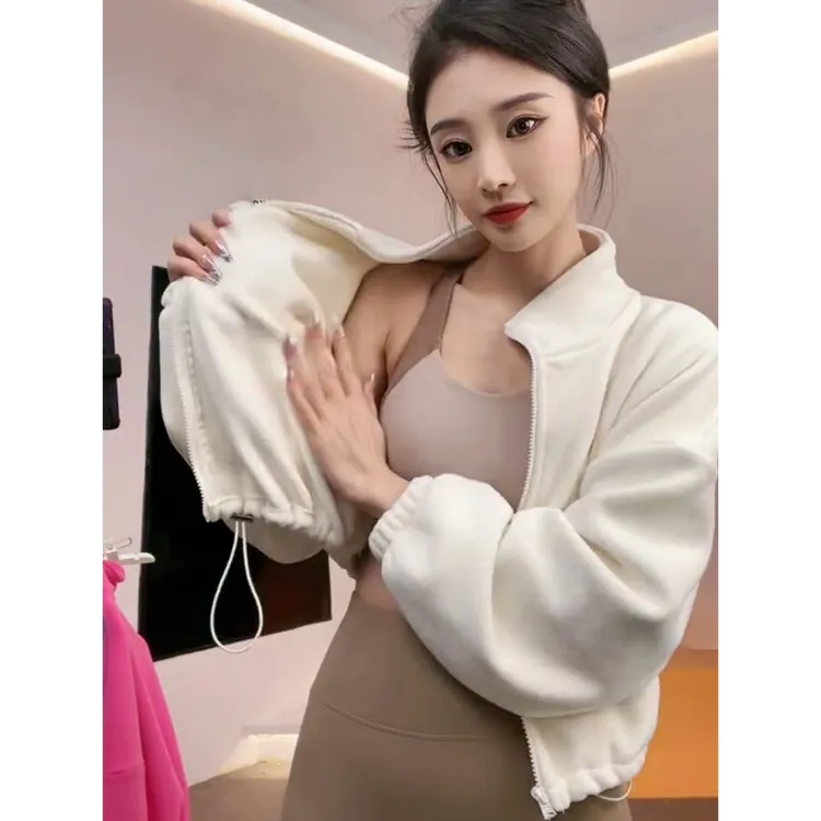美爆了！墙裂推荐！外套女秋冬高端短款小个子保暖立领宽松加绒上衣