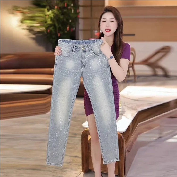 牛仔裤男款爆款2025新款烫银男士牛仔裤潮流百搭修身弹力裤子男