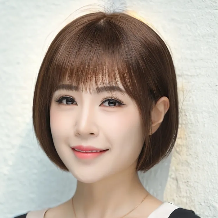 波波头假发真发全真人发女中老年妈妈款自然短发手织轻薄假发头套