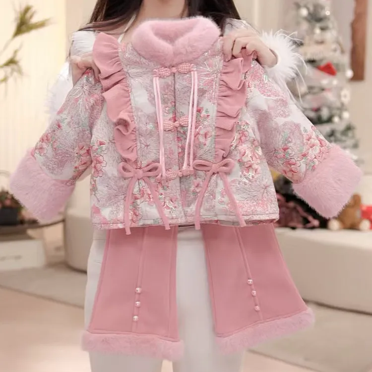 【小桃花】女童秋冬旗袍裙唐装加绒加厚中国风女孩套装DD20001