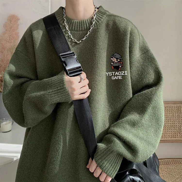 加大码300斤圆领毛衣男女款秋冬季宽松慵懒风外穿套头针织外套潮