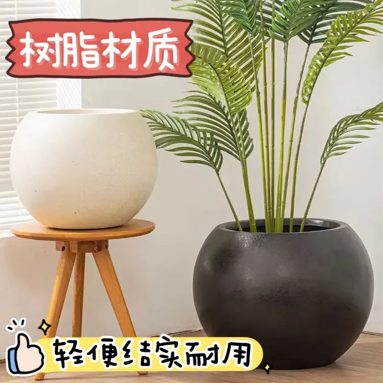 圆球形花盆简约轻奢加厚耐用树脂大号奶油风鸭脚木橡皮树专用盆