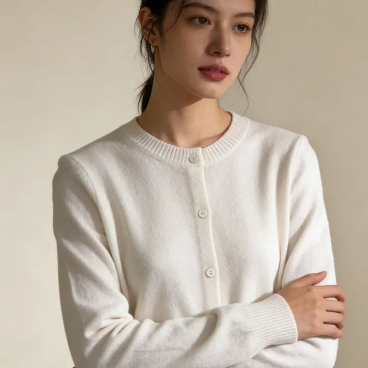 工厂现货某miu同款秋冬新款羊绒纯色潮牌时尚小个子女针织衫开衫