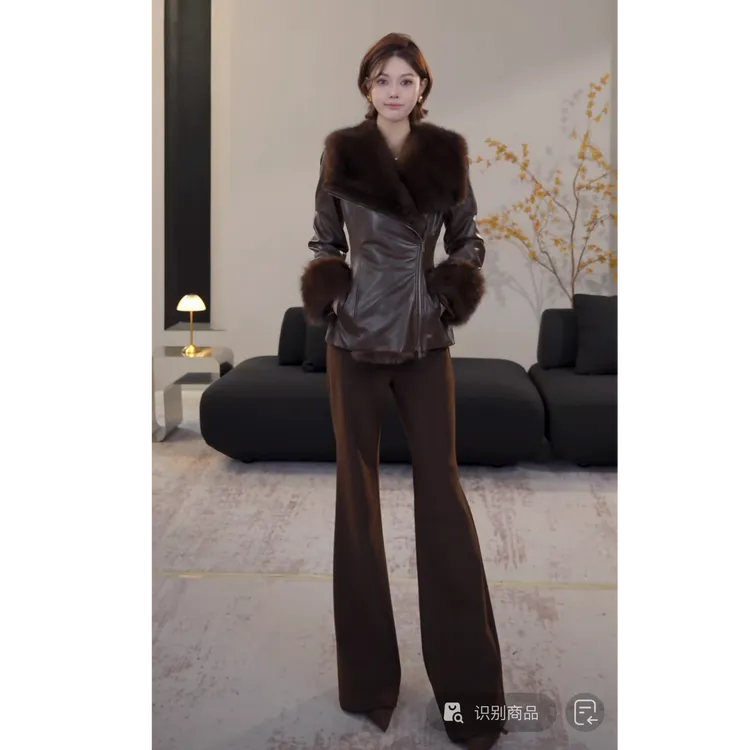 DENGDAHA「筷子腿」法式优雅风 微喇高腰修身休闲裤HBZXP710205