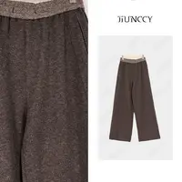 JIUNCCY【竖景】绵羊毛混纺撞色松紧腰阔腿休闲长裤 52YCK062