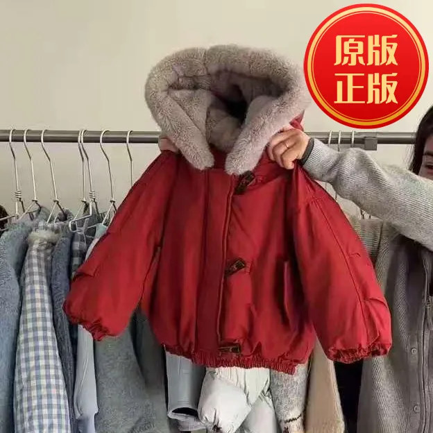 【歪歪妞童装】2771儿童保暖加厚连帽棉服新年红色短款夹克派克棉衣