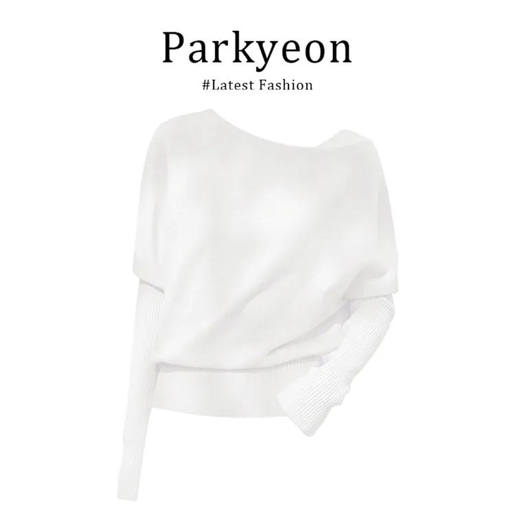 parkyeon秋季新款慵懒风软糯斜肩针织衫上衣高腰阔腿休闲裤套装女