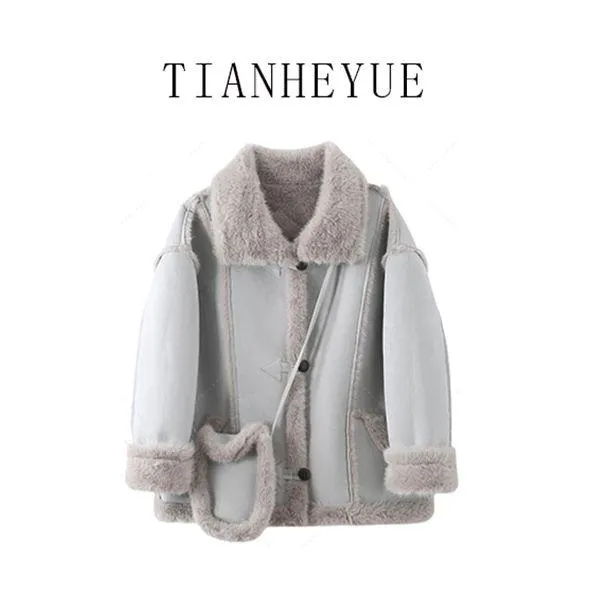 小箭头立领宽松显瘦保暖外套女冬季款设计感皮毛一体仿羊羔毛006