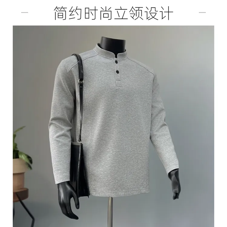 亨利领长袖Polo衫男士T恤春秋季cleanfit纯色美式潮牌痞帅百搭