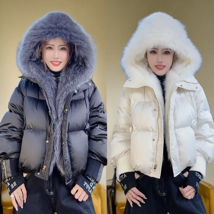 真狐狸毛帽子国标白鸭绒羽绒服86817