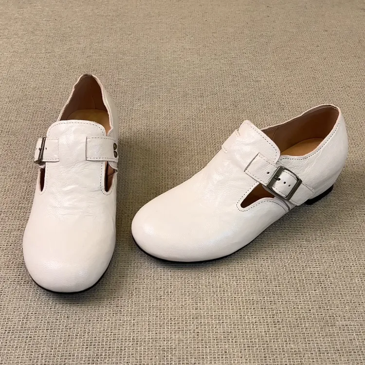 RubyL/4.5cm简约通勤皮带扣镂空百搭舒适圆头深口内增高单鞋女款