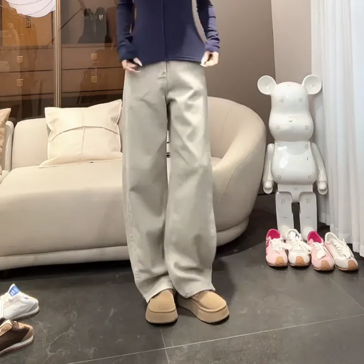 2025春季新款高腰时尚练倒库莫兰迪灰显瘦遮肉牛仔裤LK2501970