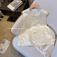 2025秋款新中式刺绣马甲背心唐装坎肩马夹醋酸新中式女装缎面上衣