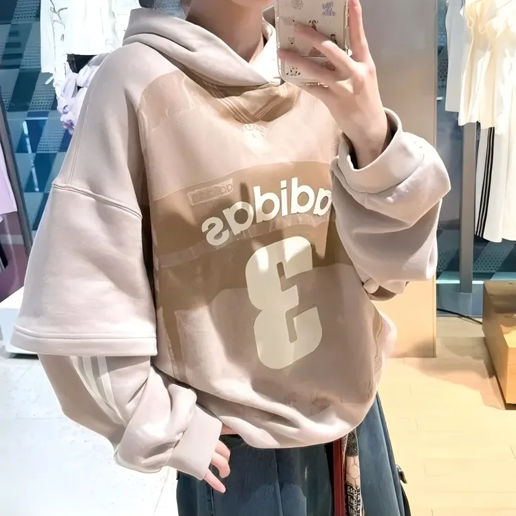 XPAdidas三叶草TEAMHOODIE毛圈布运动时尚假两件连帽套头衫KC2608