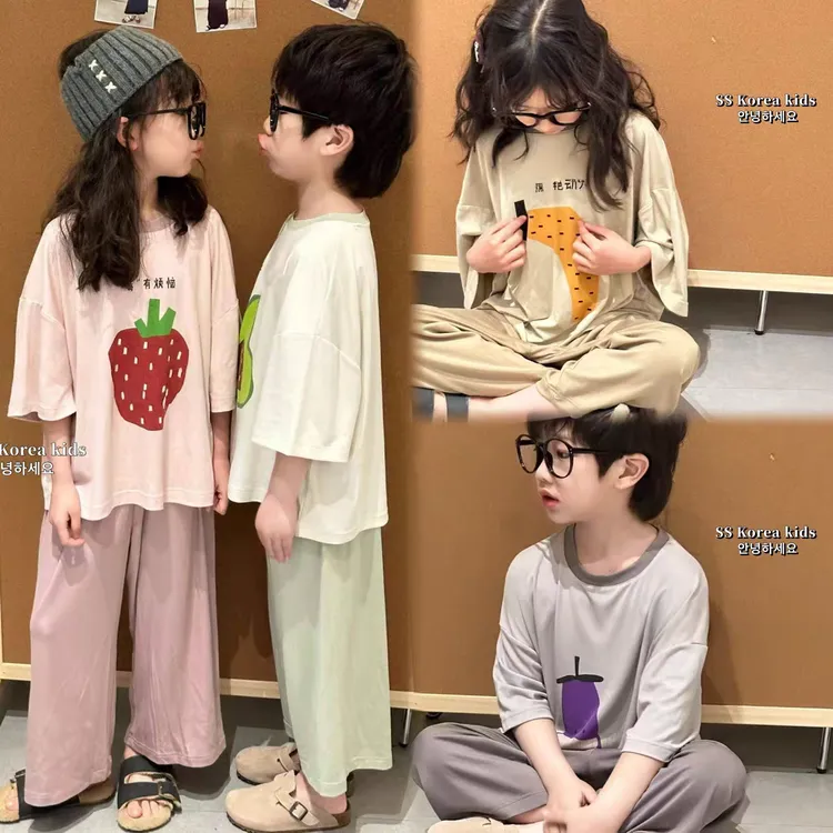 莫代尔儿童家居服2025新款夏季薄款男孩女孩睡衣睡裤空调服套装