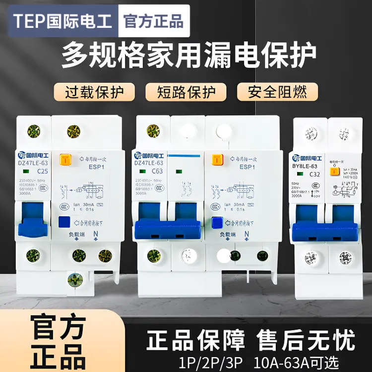 国际电工小型断路器DZ47家用电闸1/2P63A总空气开关带漏电保护器