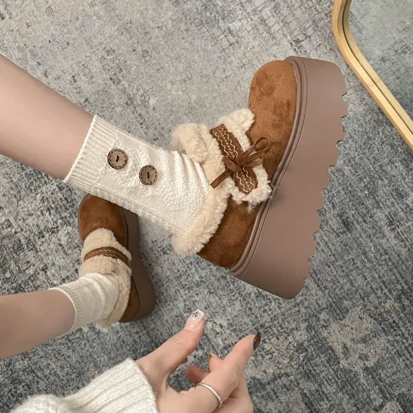 复古保暖防滑厚底东北棉鞋女冬外穿2025新款增高加绒百搭勃肯鞋子