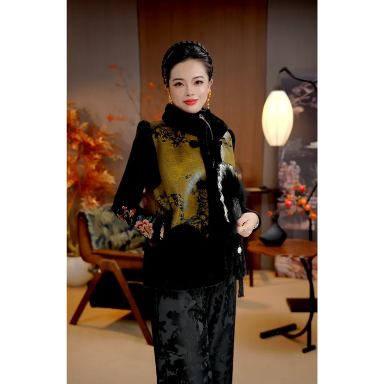 【鎏金岁月】新中式加绒加厚咖色马甲426