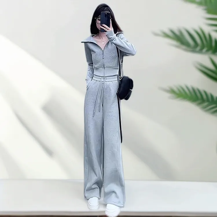 休闲运动套装春季2025新款高级感开衫显瘦连帽卫衣高腰裤两件套