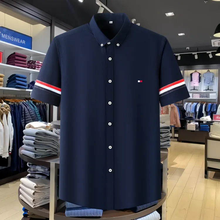 正品Tommy汤米夏季短袖衬衫男士韩版中青年时尚休闲百搭纯棉衬衣