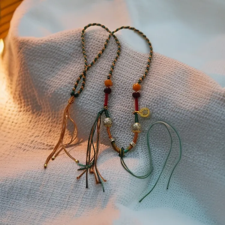 民族风藏式复古纯手工编织唐卡项链平安扣吊坠编绳DIY吊坠挂绳Z