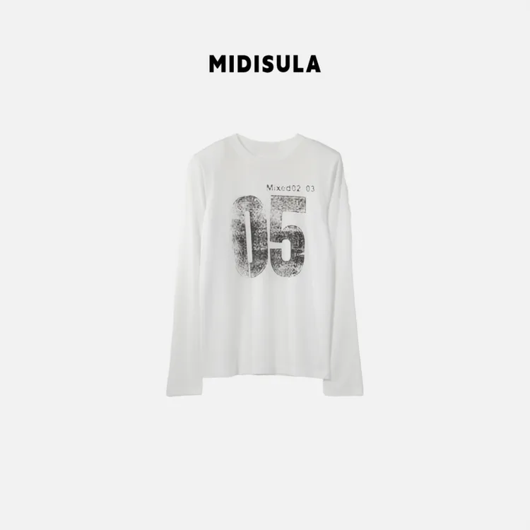 MDSL·早秋新款韩系垫肩长袖休闲显瘦字母印花05百搭上衣T恤#1301