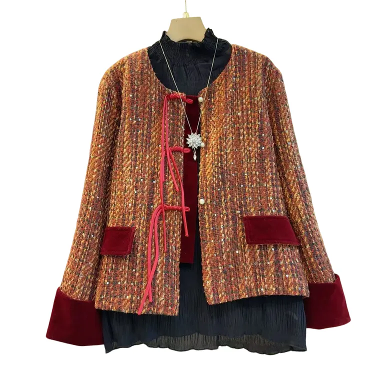 新中式小香风名媛气质百搭盘扣设计薄棉服（长57左右）