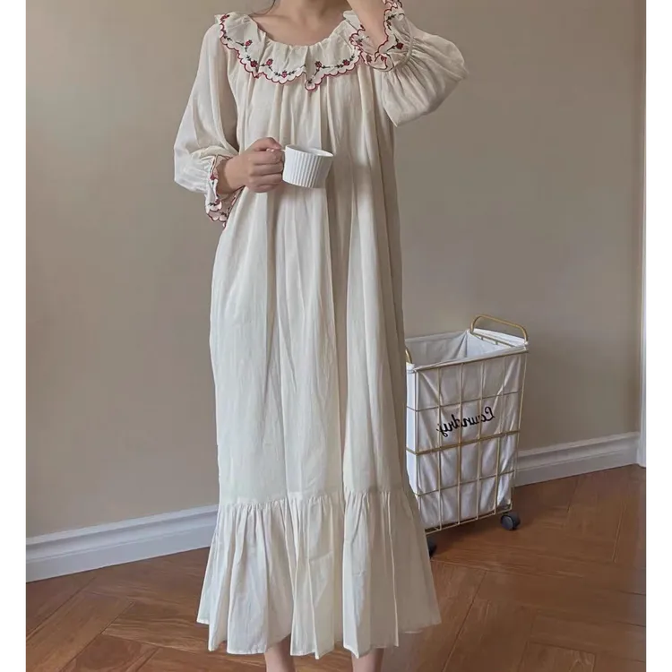 【白月光】韩系新款手工刺绣简版纯棉家居服女裙可外穿M600（达）