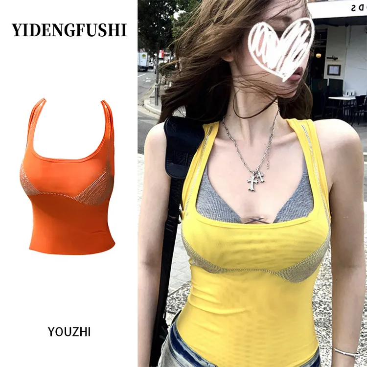 2025年春夏季新款重工设计感烫钻内搭吊带背心女外穿性感辣妹上衣