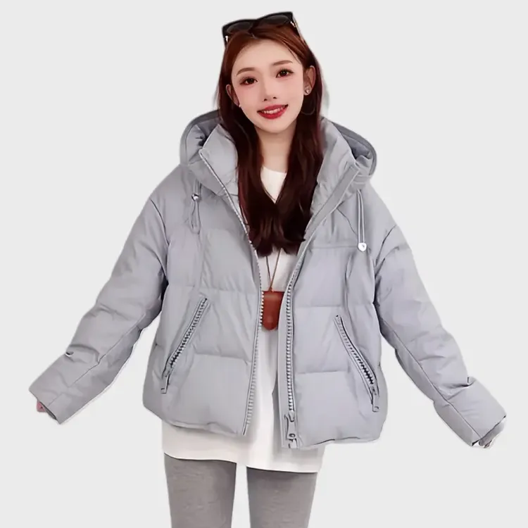 鸭鸭羽绒服女款短款连帽2025年冬季新款休闲宽松保暖面包服外套