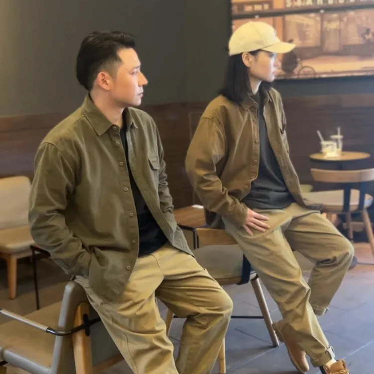 GuuRest古休长袖衬衫男士秋季复古水洗纯色宽松百搭衬衣纯棉外套