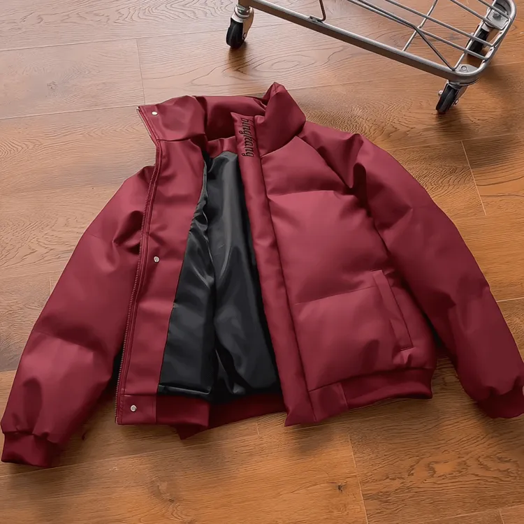 冬季立领加厚韩版棉袄刺绣PU皮棉衣男宽松保暖冬装棉服情侣美式潮