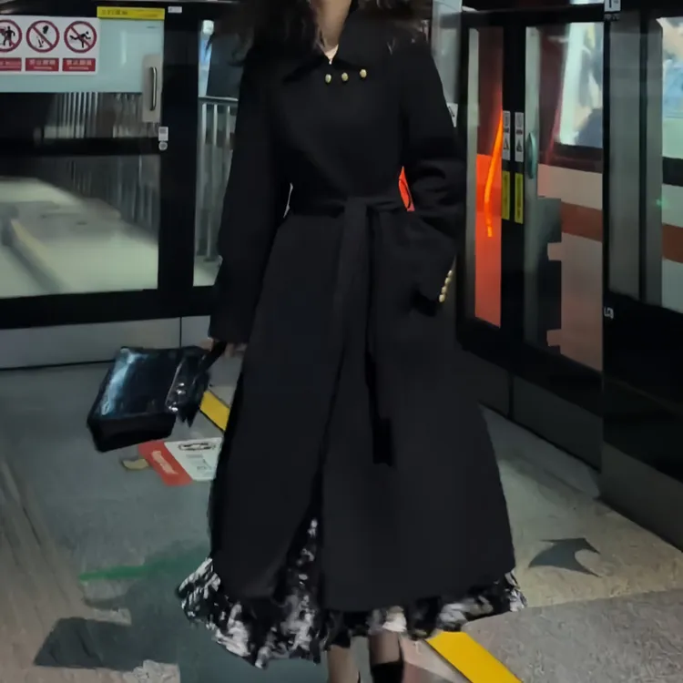 赫本风韩系气质感风衣外套女收腰系带中长款大衣秋季新款时尚洋气