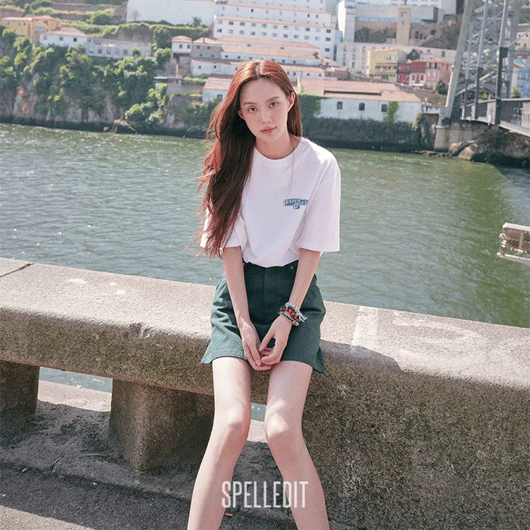 SPELLEDIT2025年秋季新品纸娃娃T恤字母撞色印花宽松短袖上衣女