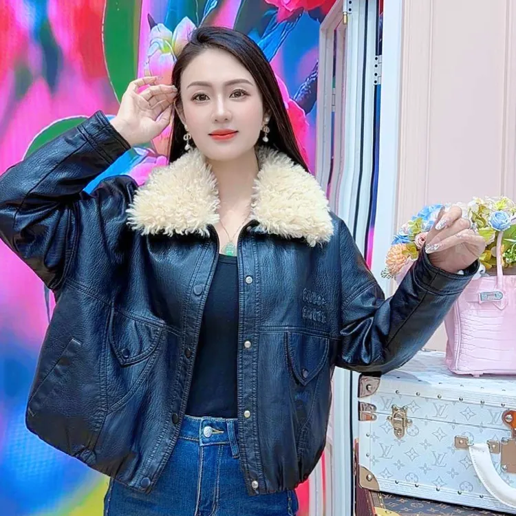 2025冬季新款美式复古烫字皮衣外套女时尚酷飒风夹克8889