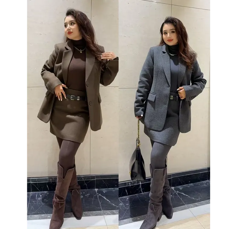 新款加厚三件套(毛呢外套+半身裙+毛衣衫)