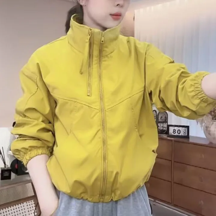 016春秋款2025立领短款下摆抽绳休闲上衣长袖冲锋衣夹克外套女