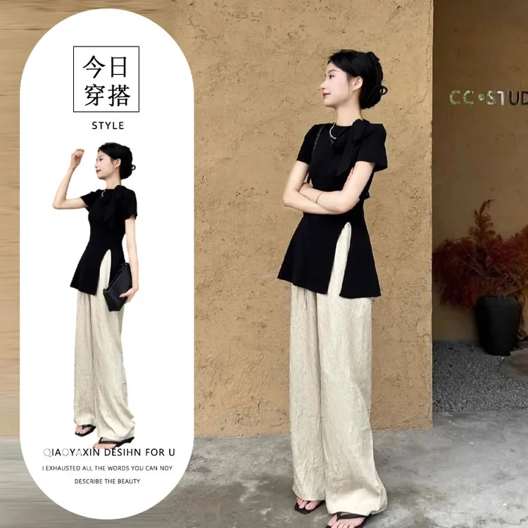 今年流行的漂亮套装裤女2025新款夏装搭配一整套轻熟盐系气质穿搭