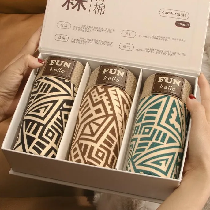 CaiKouzi民族风男士棉质内裤几何印花透气四角裤头宽松舒适平角裤