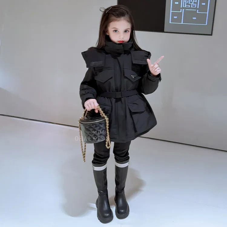 女童夹棉冲锋衣秋冬装2025新款加厚儿童中大童洋气中长款收腰外套