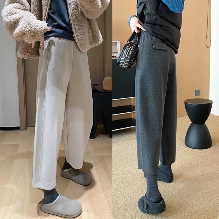 立裁茧型加厚毛呢山本裤女秋冬新款小个子百搭高腰阔腿九分休闲裤