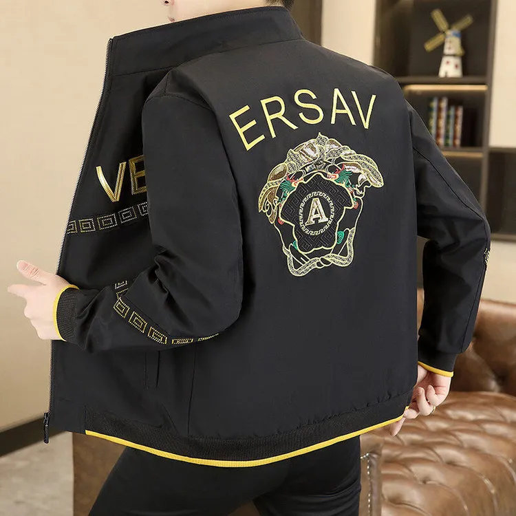 欧洲站2025春秋季男士新款夹克潮流时尚帅气百搭刺绣修身立领外套