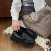 南在南方百搭圆头英伦风黑色厚底小皮鞋女2025新款春秋粗跟乐福鞋