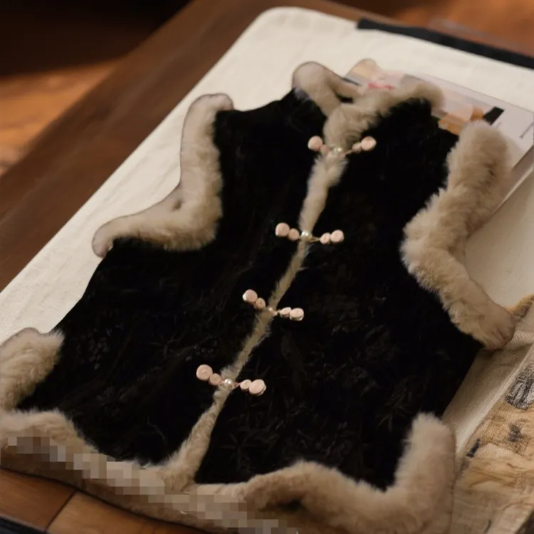 新中式马甲国风唐装复古黑色加绒无袖中式轻奢外套马夹冬款开衫女